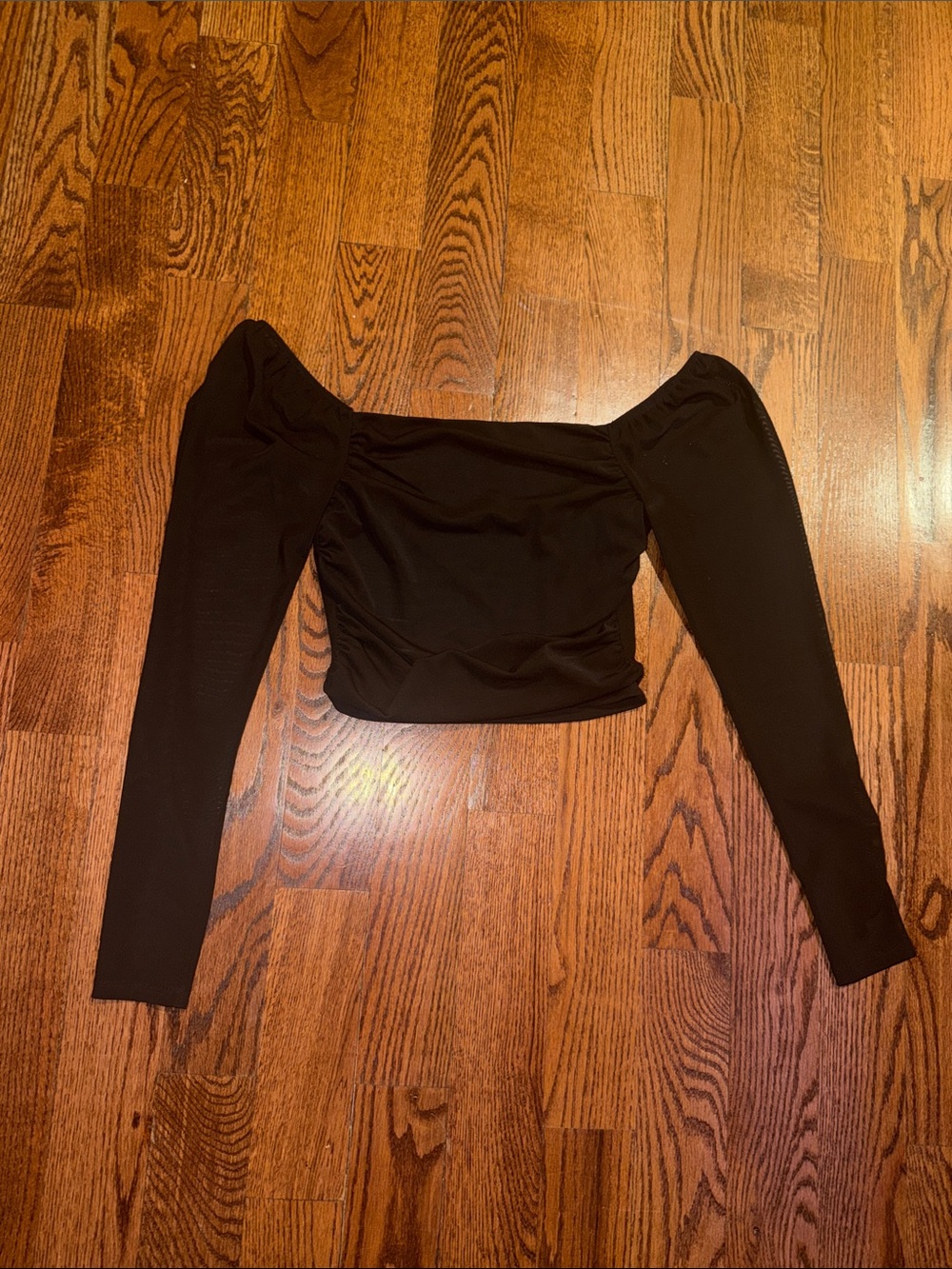 Shinestar Black Off-Shoulder Long Sleeve Crop Top